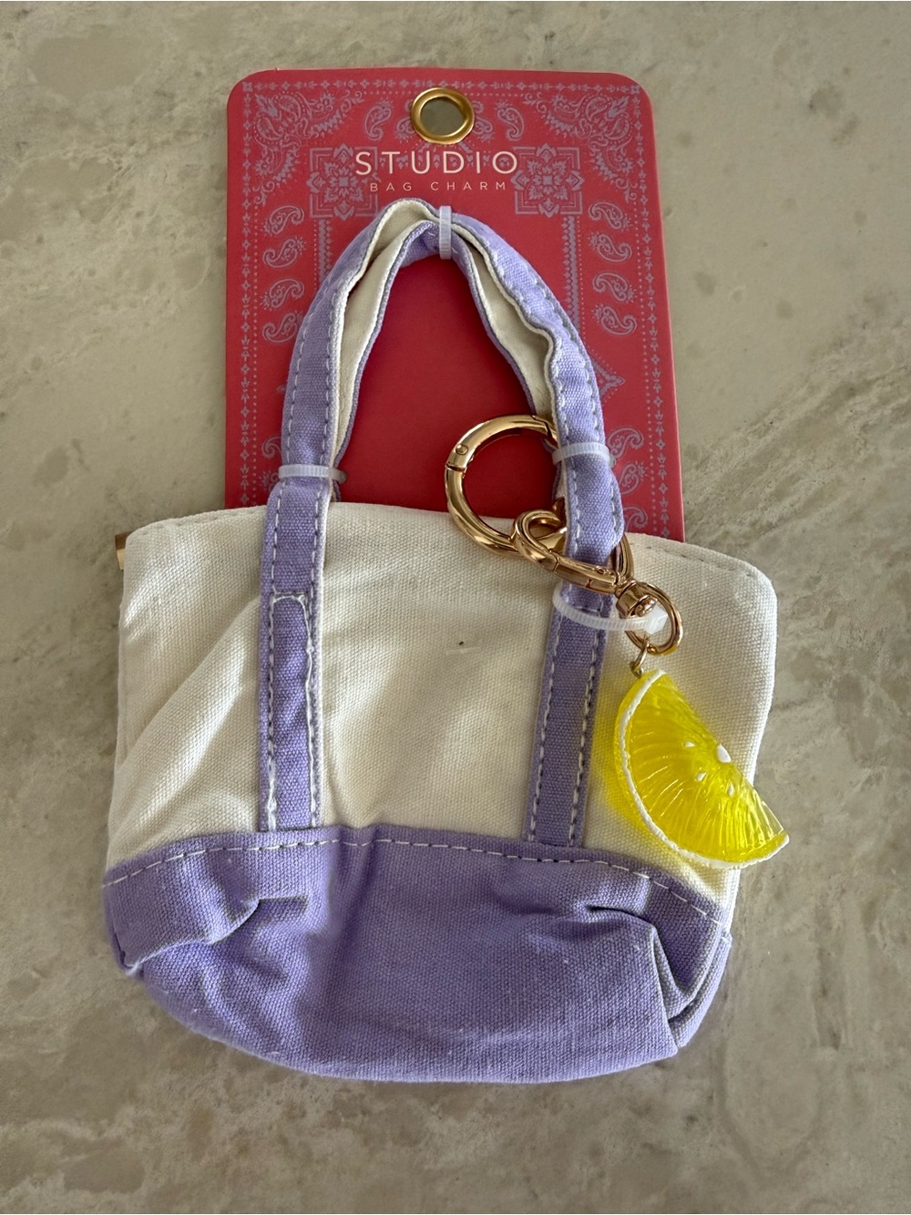Cute Studio Mini Tote Bag Charm Keychain Lemon Slice Gift for Her Lavender New